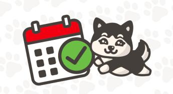 Illustration of husky with calendar icon.