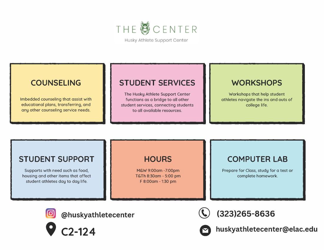 Support services offered by husky athlete support center
