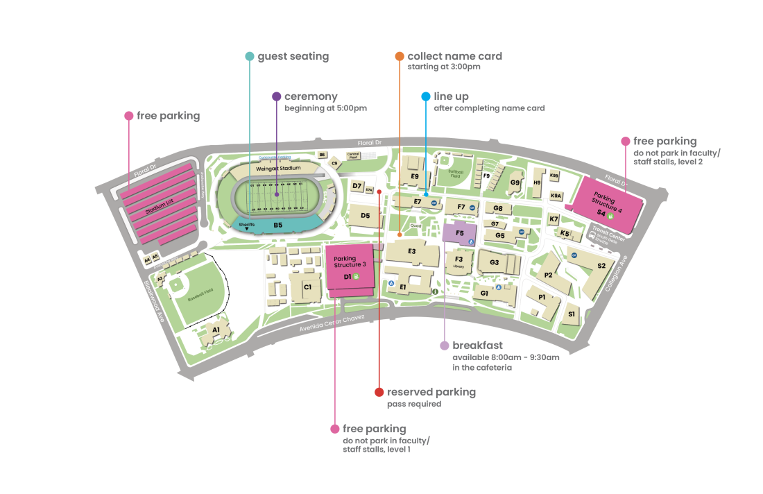 Map showing key points for graduation day.