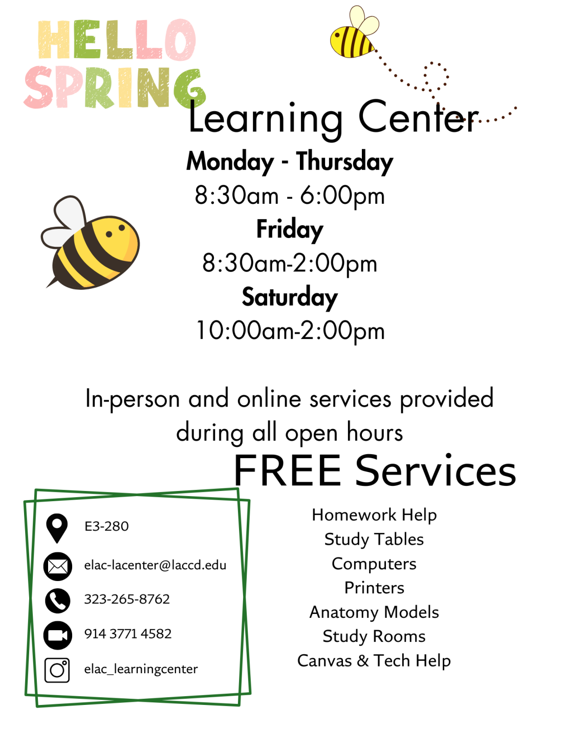 Learning Center hours of operation