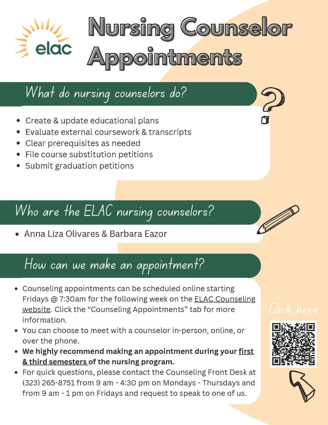 Flyer for Nursing Counseling Appointments