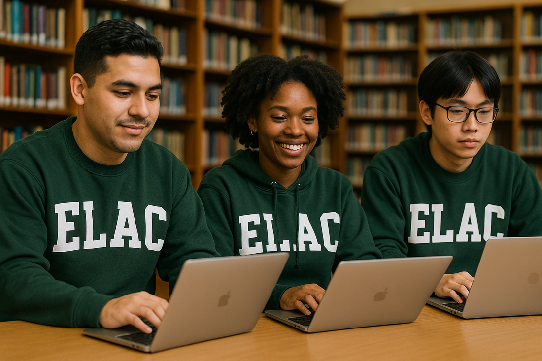 multiple students using their laptops in a library